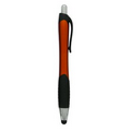 Stylus Click Pen - Orange - Black Rubber Grip - Pad Printed